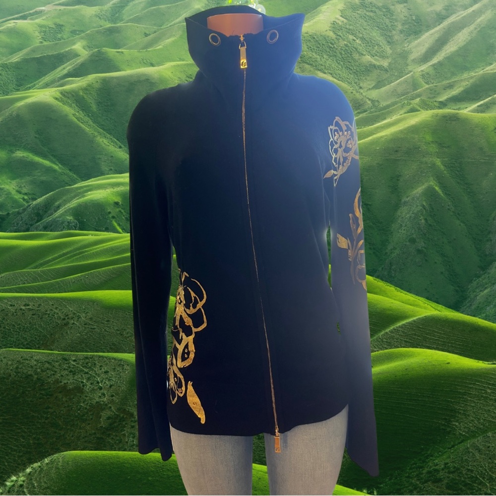 Black with Gold Flowers Cache Full Turtleneck Zip🖤◼️
